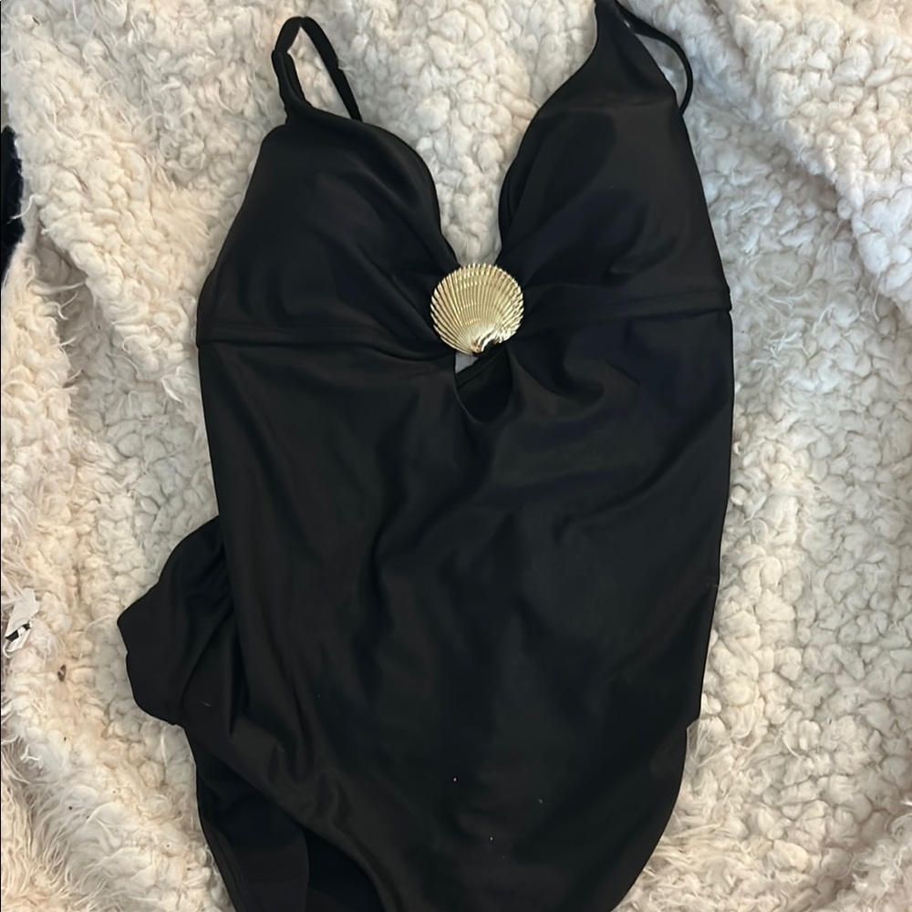 Shade & Shore Black One Piece Swimsuit with Gold Accent